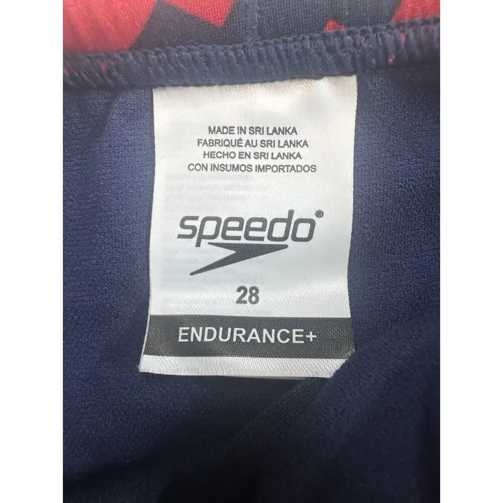 Speedo Endurance+ Swim Brief Red Blue Geometric Men’s Size 28 NWT